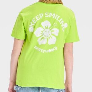 Girls Size L 10-12 SmileyWorld Short Sleeve Neon Lime Green Yellow Kids Tee NEW